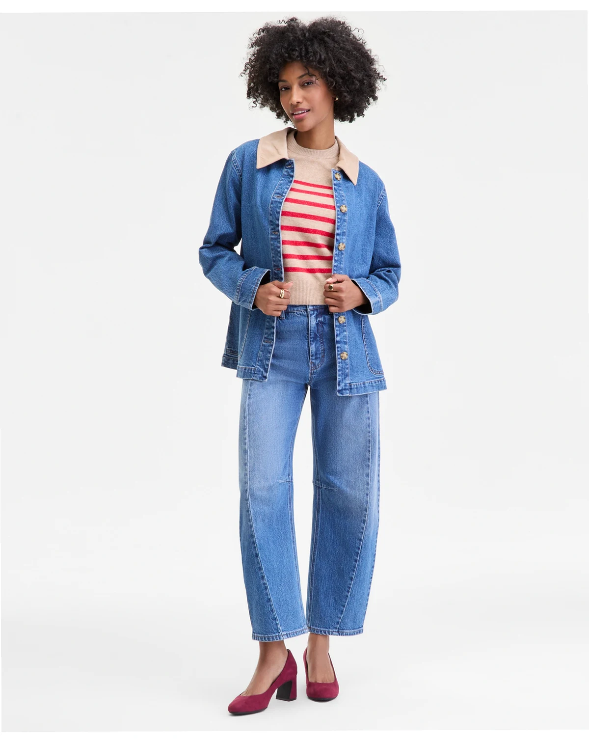 Women's Corduroy Collar Denim Barn Jacket, Macy's Exclusive