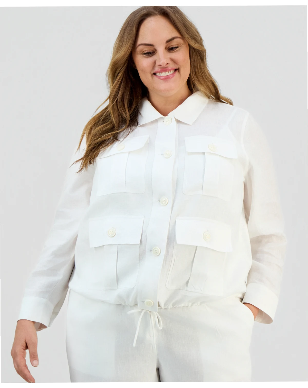 Plus Size 100% Linen Utility Jacket, Macy's Exclusive