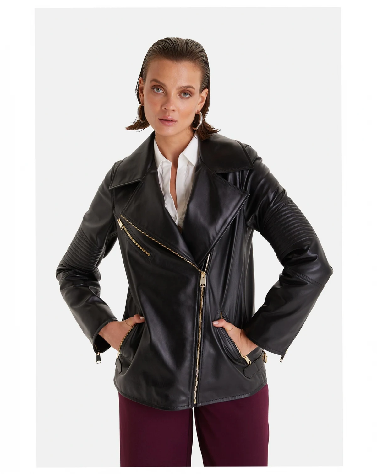 Women's Genuine Leather Jacket,Nappa Black