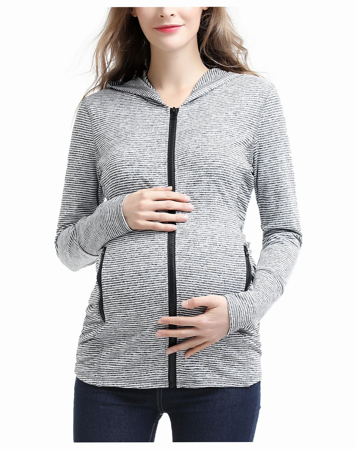 Maternity Striped Hooded Active Jacket
