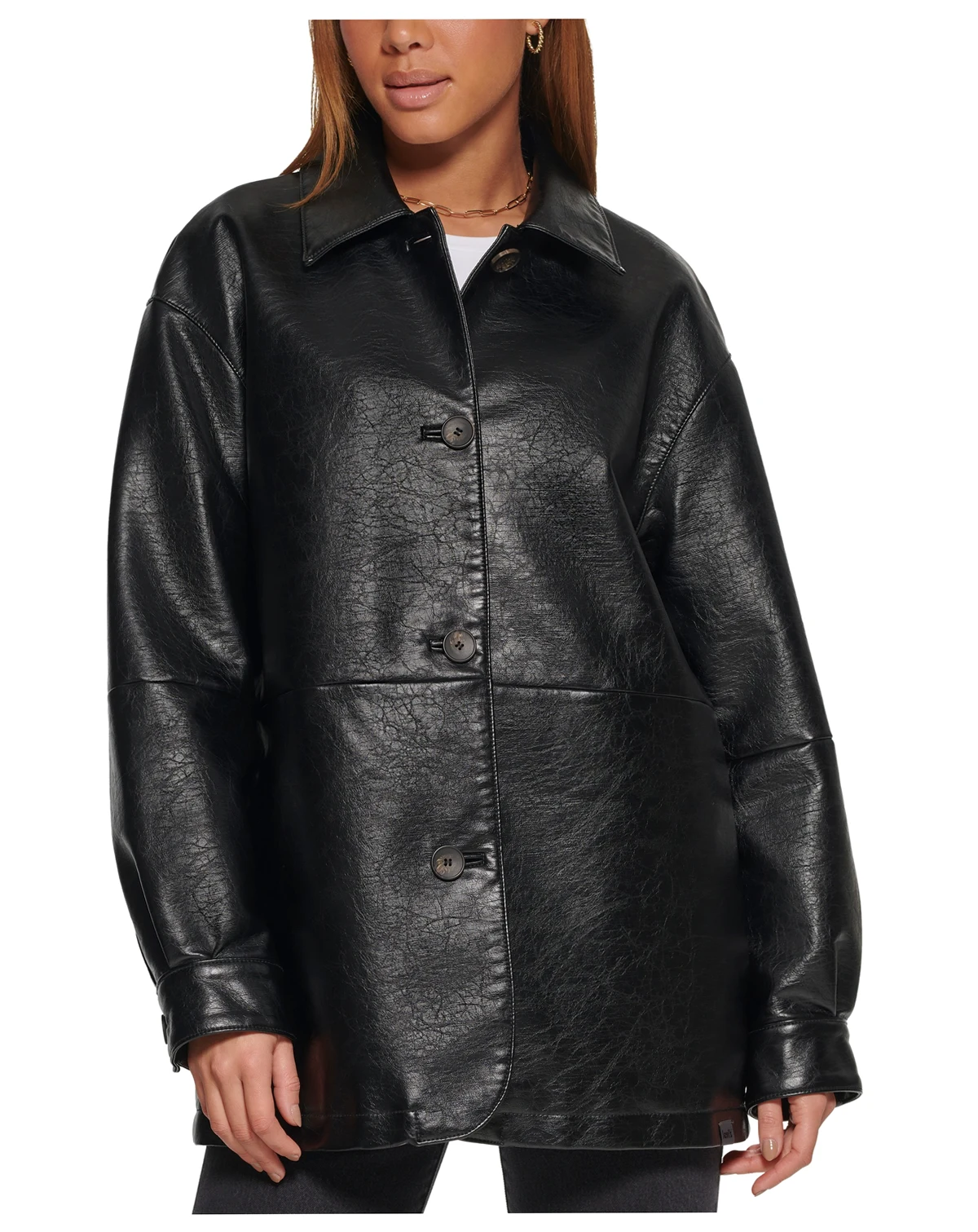 Women's Faux Leather Relaxed Vintage Look Blazer