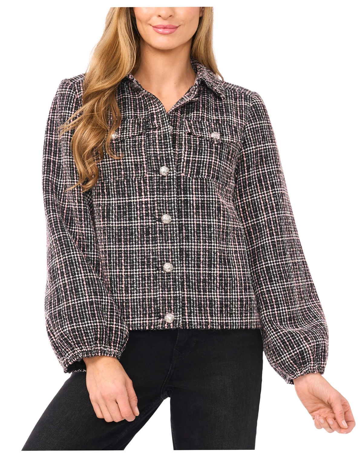 Women's Balloon Long Sleeve Chest Patch Jacket