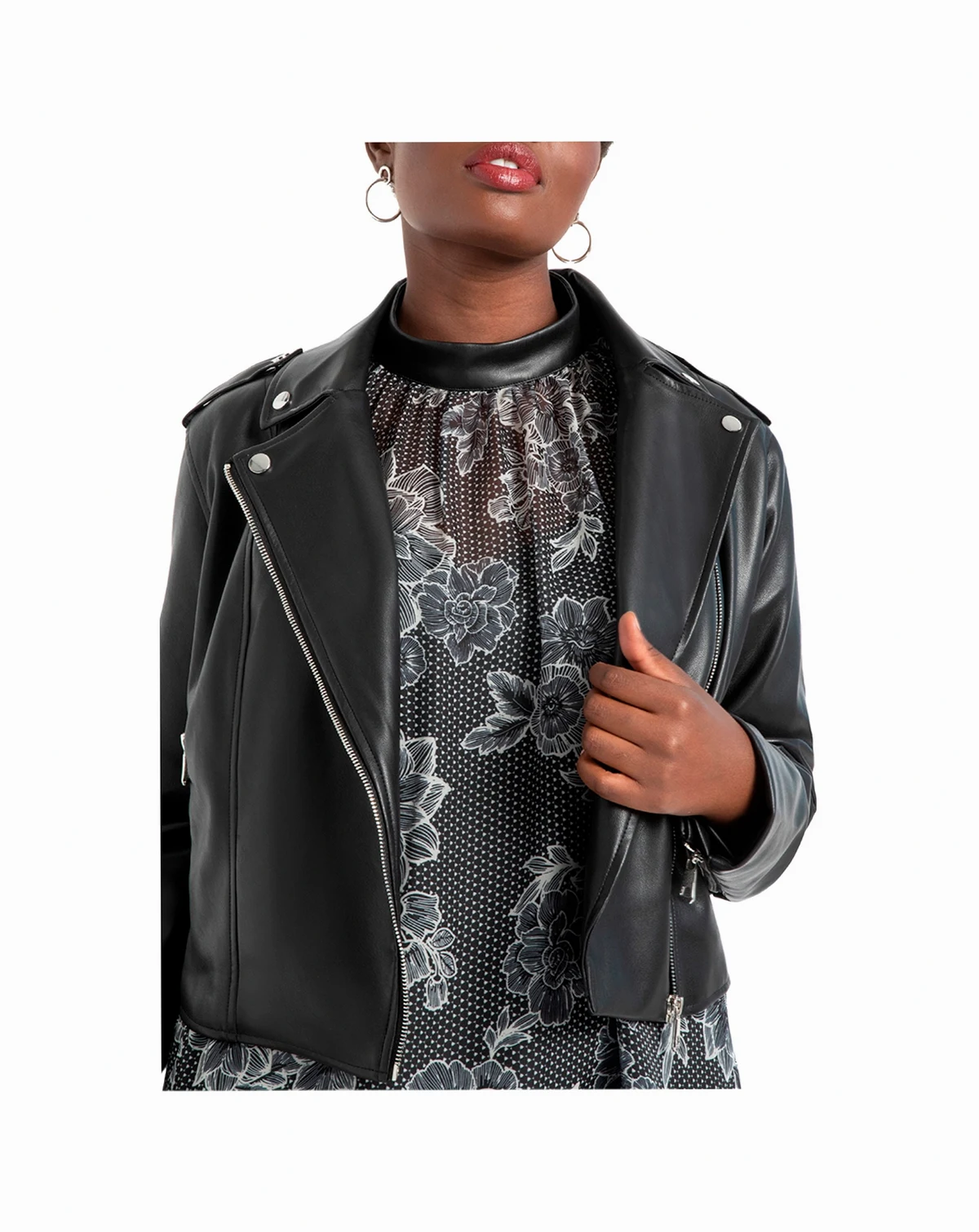 Women's Plus Size Faux Leather Moto Jacket