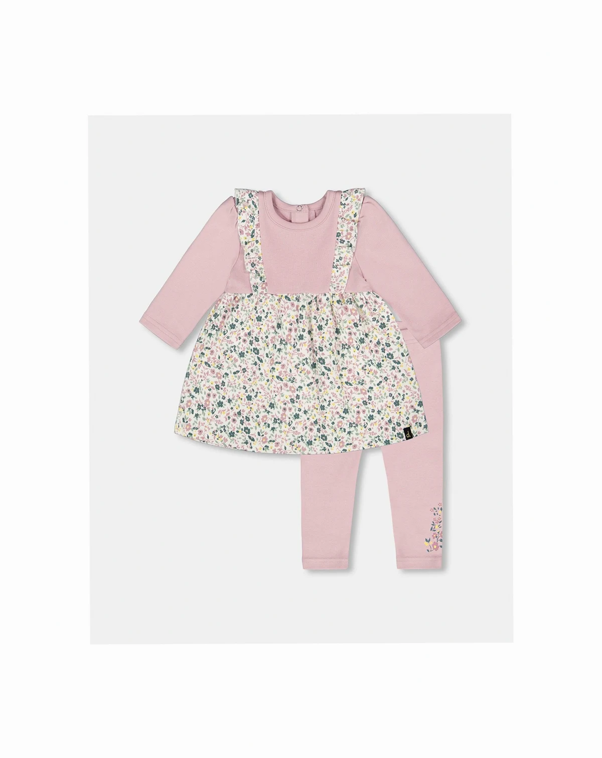 Baby Girl Cotton Bi-Material Tunic and Leggings Set Neutral Purple - Baby