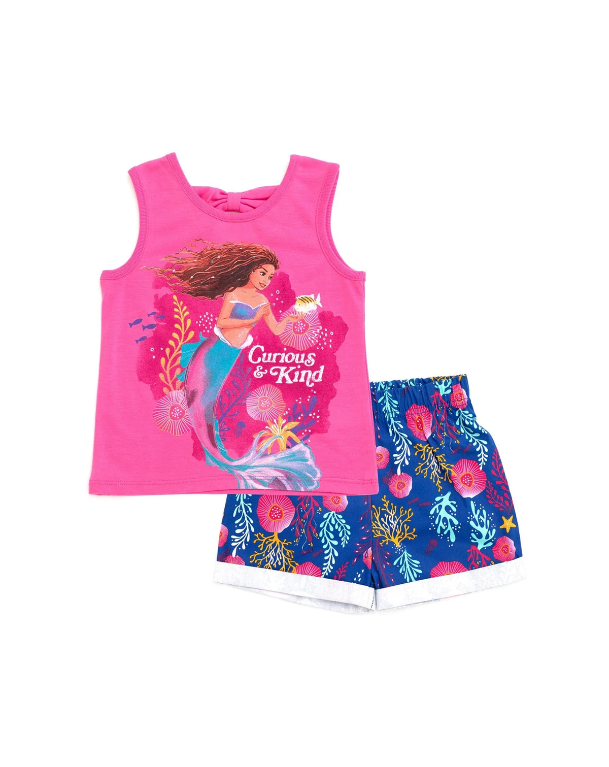 Toddler Girls Princess Ariel Mermaid Live Action Movie Tank Top and Twill Shorts Outfit Set to