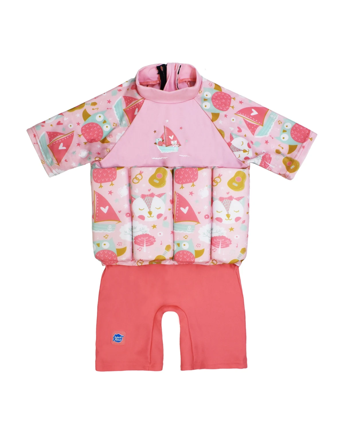 Toddler Girls Owls Printed Sleeved Floatsuit