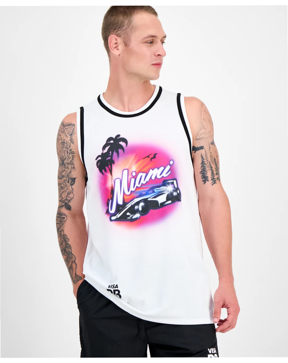 Men's Miami Drapes Slim Fit Textured Graphic Tank