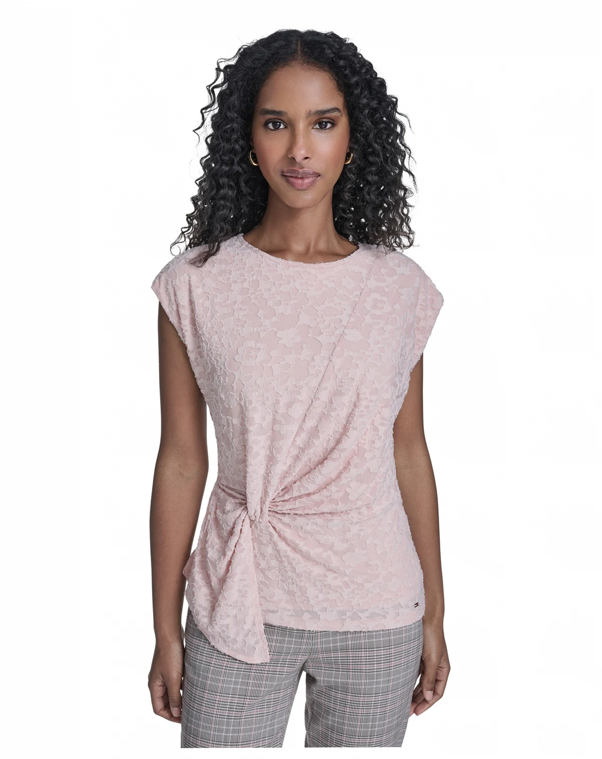 Women's Floral Clip Draped Crewneck Top