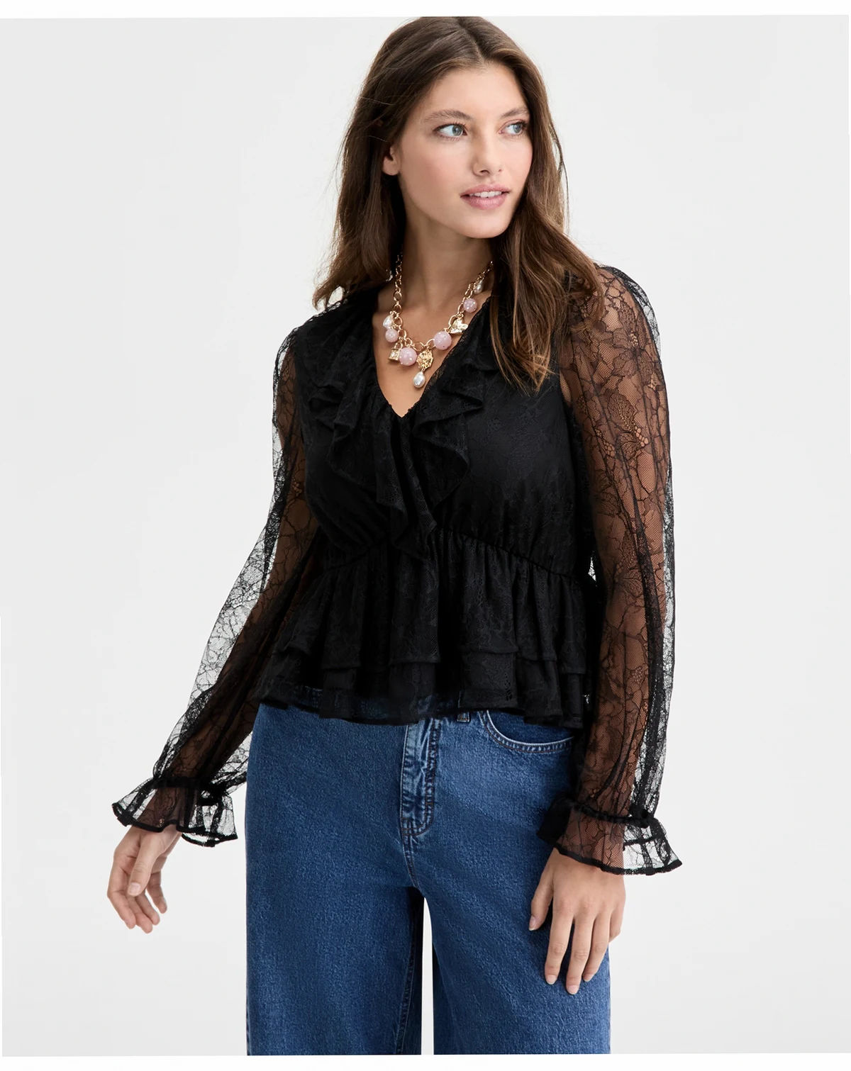 Women's V-Neck Ruffle Lace Top, Macy's Exclusive