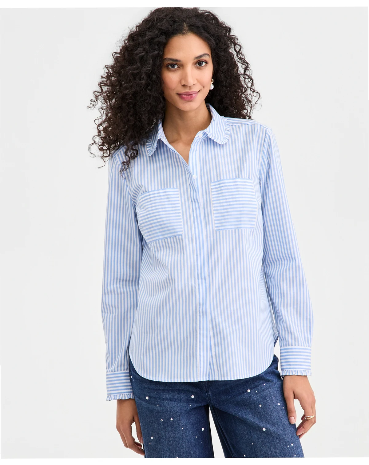 Women's Ruffle Trim Button-Down Shirt, Macy's Exclusive