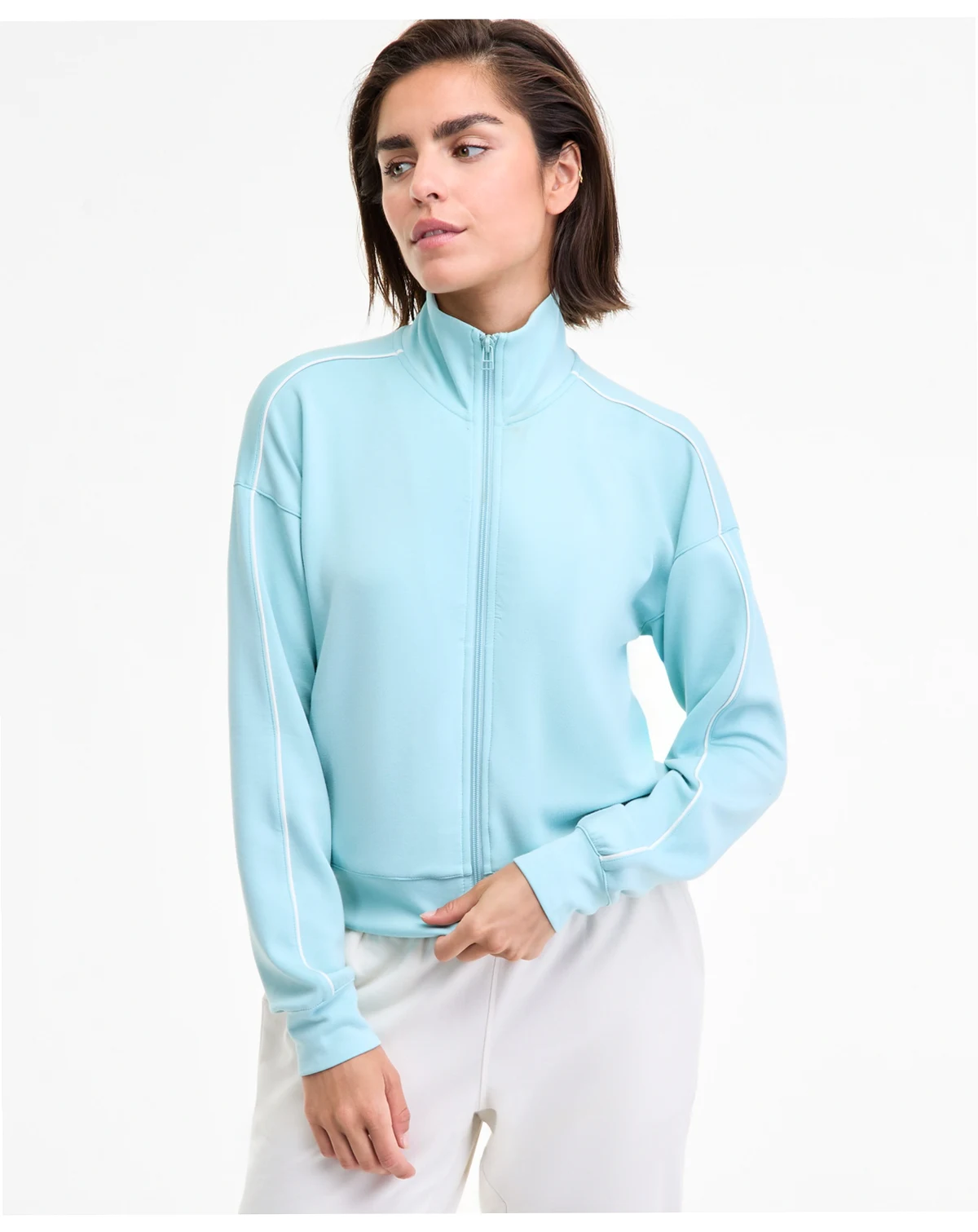 Women's Relaxed Butter Soft Funnel-Neck Zip-Front Sweater, Macy's Exclusive