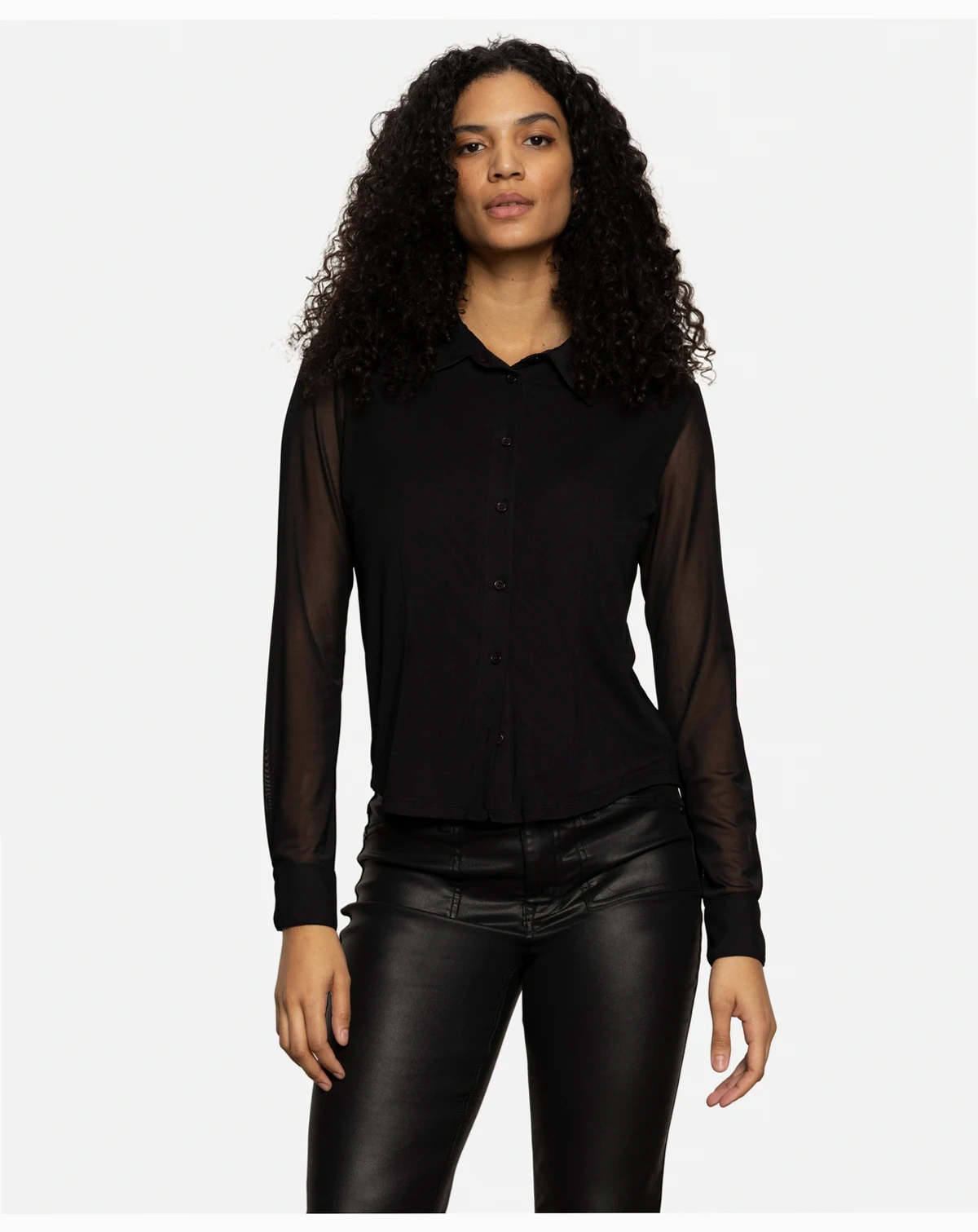 Women's Fitted Mesh Button Down Shirt