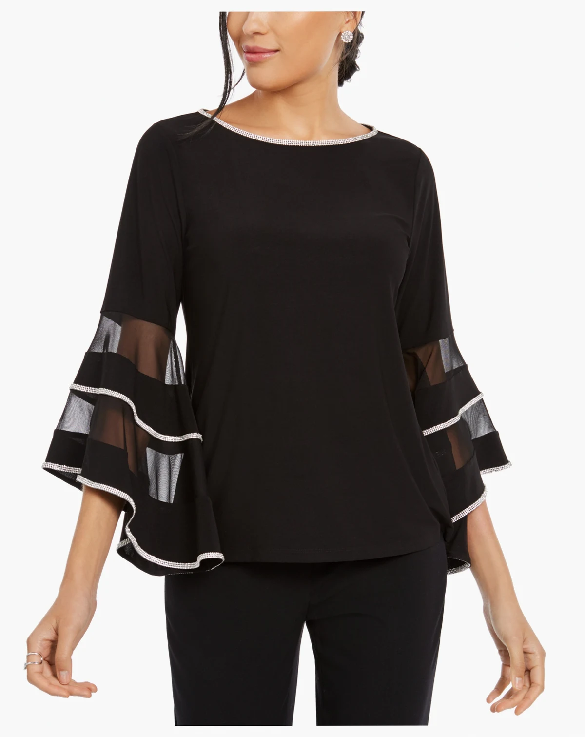 Illusion Rhinestone Bell-Sleeve Top