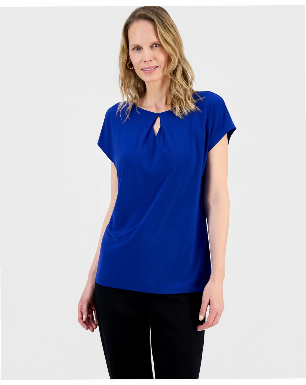 Women's Diamond-Neck Short-Sleeve Top, Regular & Petite