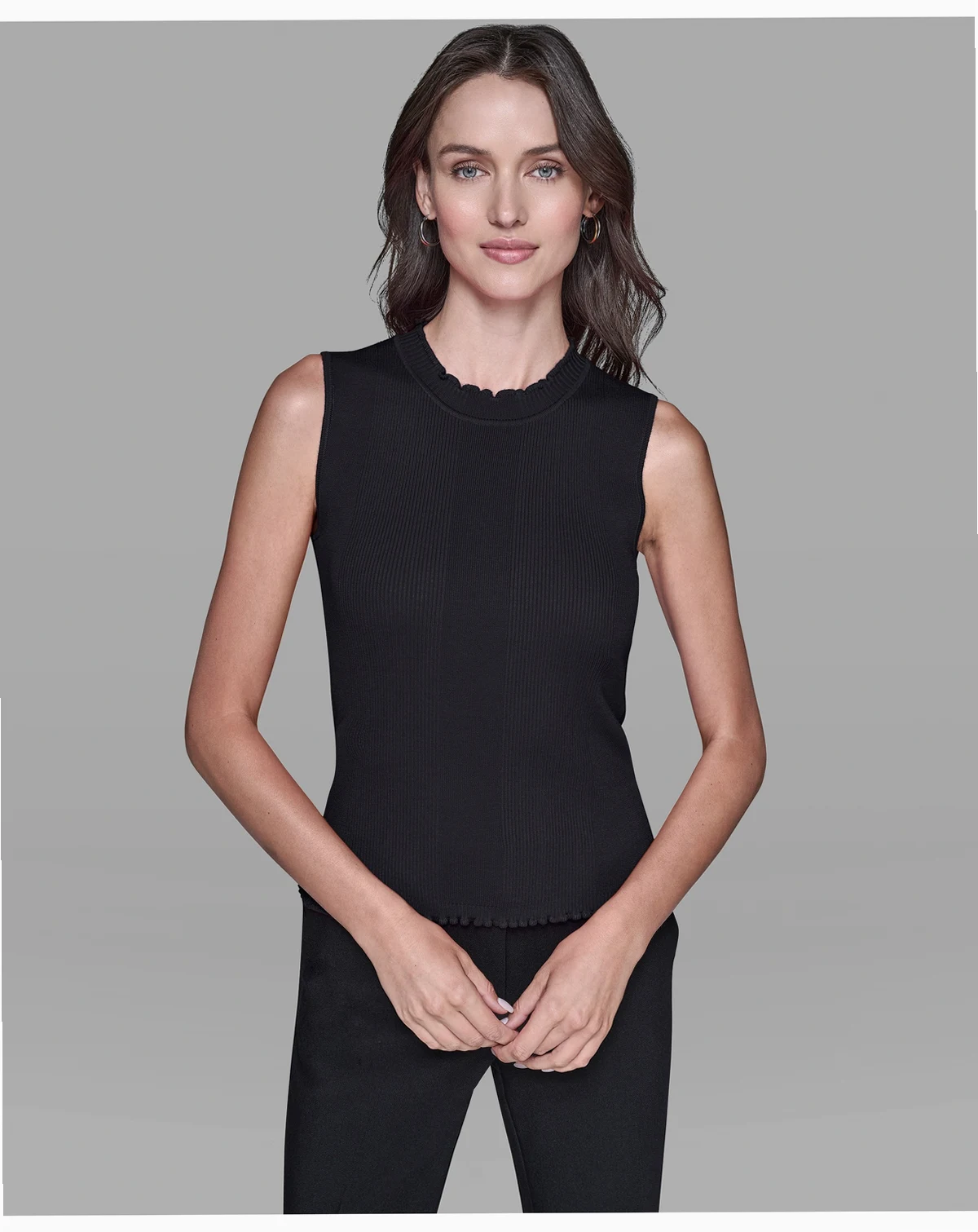 Women's Ruffled Collar Rib-Knit Sleeveless Top