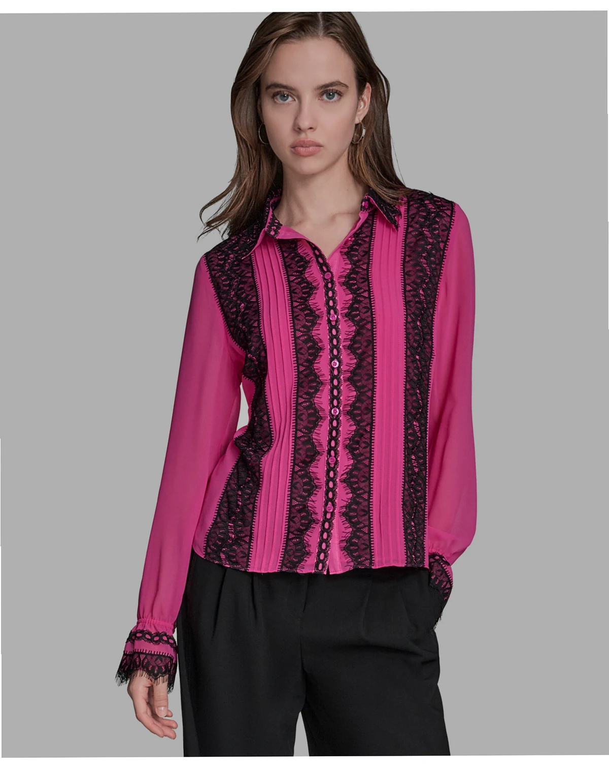 Women's Long Sleeve Contrast Lace Top