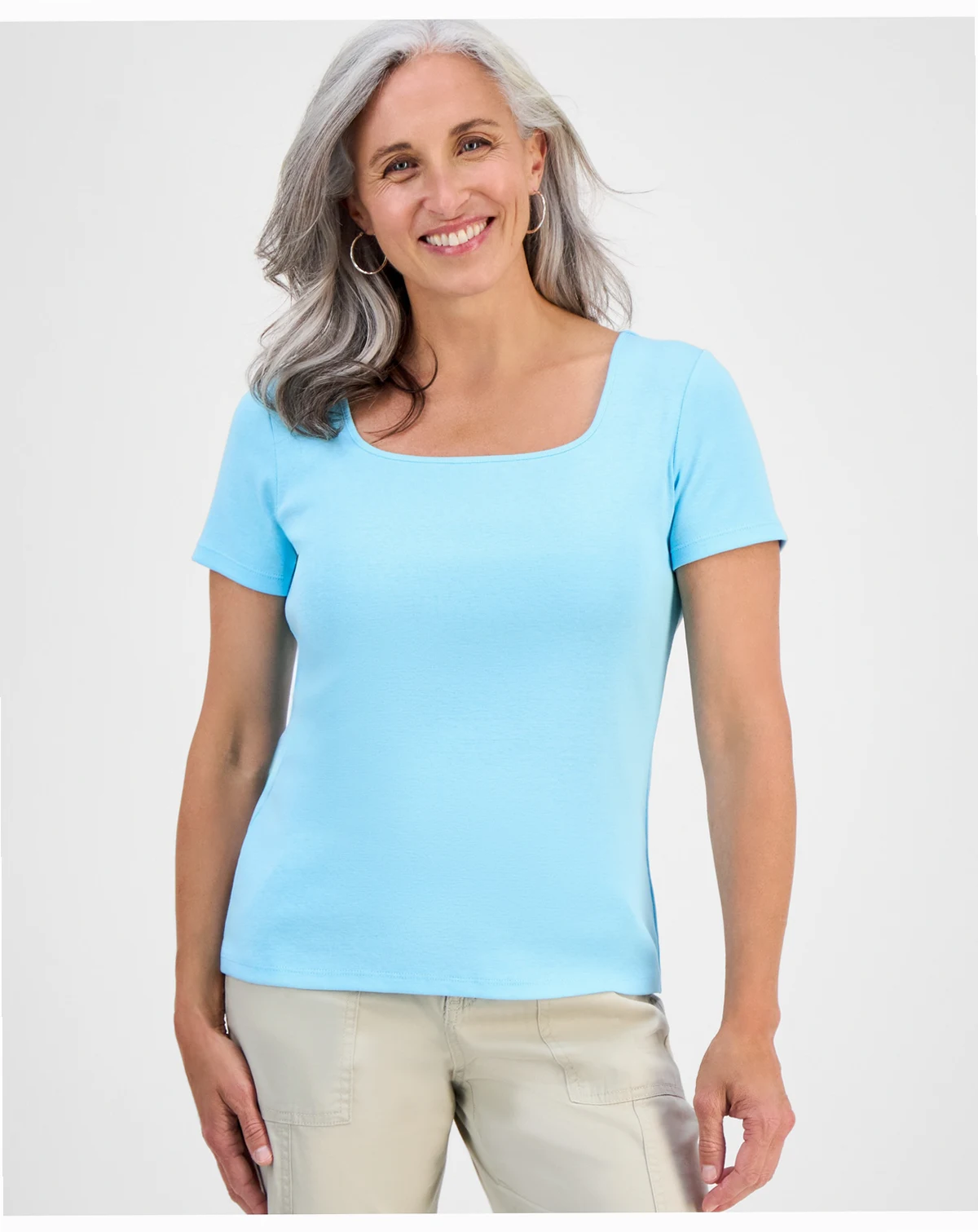 Women's Cotton Square-Neck Short-Sleeve T-Shirt, Exclusively at Macy's