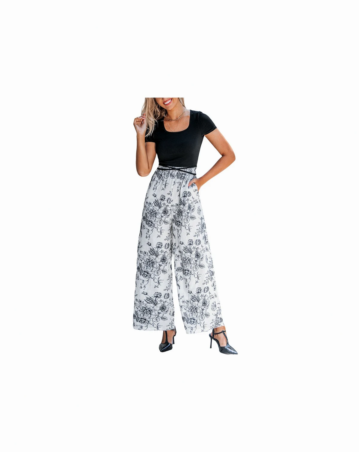 Women's Floral Print Wide Leg Jumpsuit