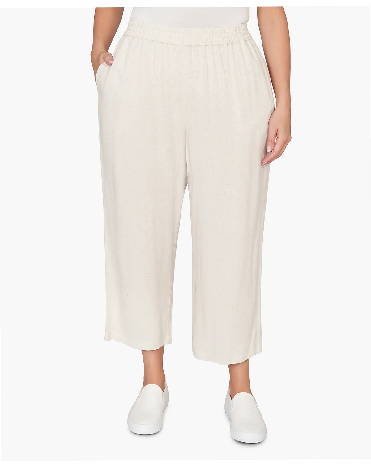 Plus Size Natural Wonder Linen Elastic Waist Ankle Pants