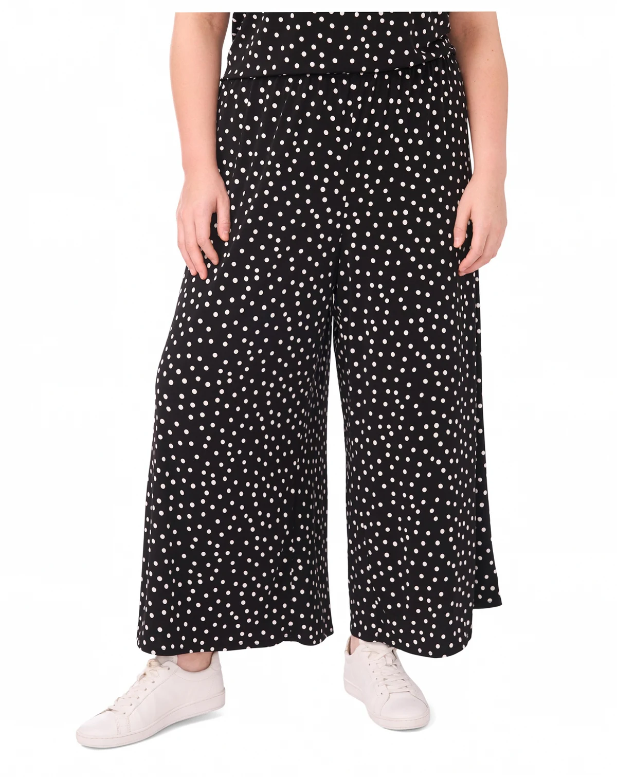 Plus Size Polka Dots Printed Wide-Leg Pants