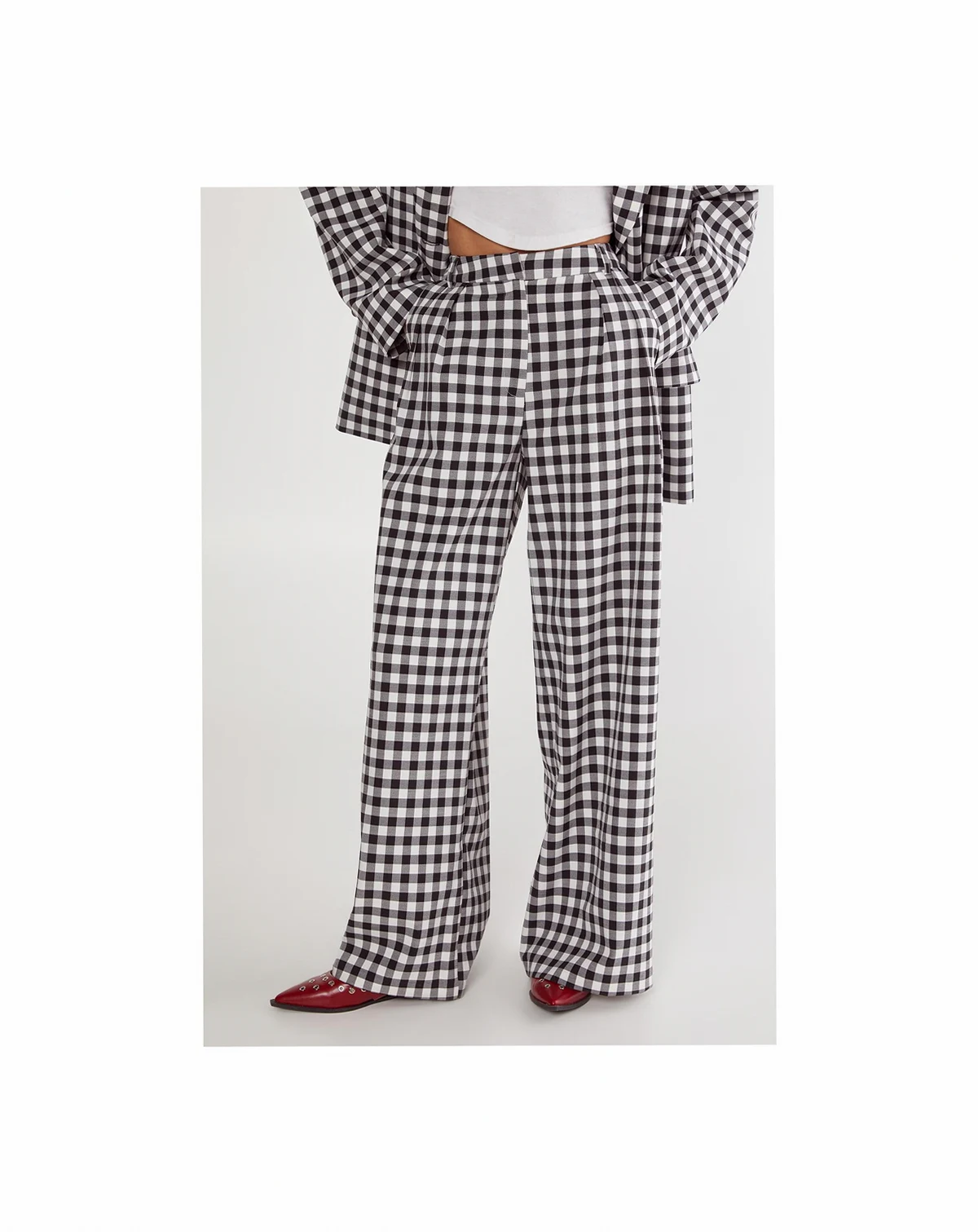 Women's Gingham Tailored Wide Leg Pants