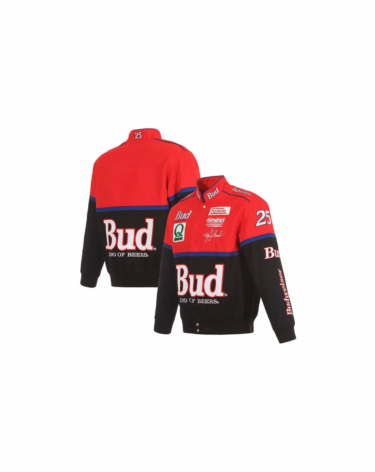 Men's Black/Red Ken Schrader Bud King of Beers Twill Driver Uniform Full-Snap Jacket