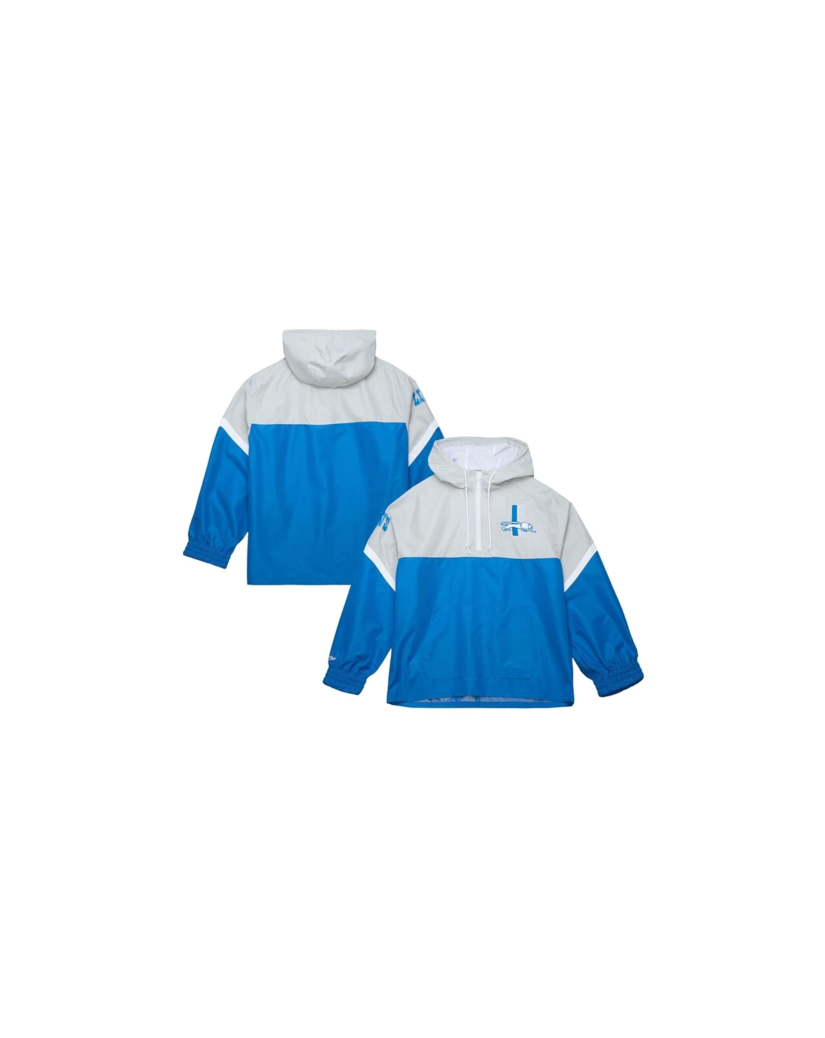 Men's Silver/Blue Detroit Lions Tie Breaker Vintage Logo Lightweight Anorak Half-Zip Windbreaker Jacket