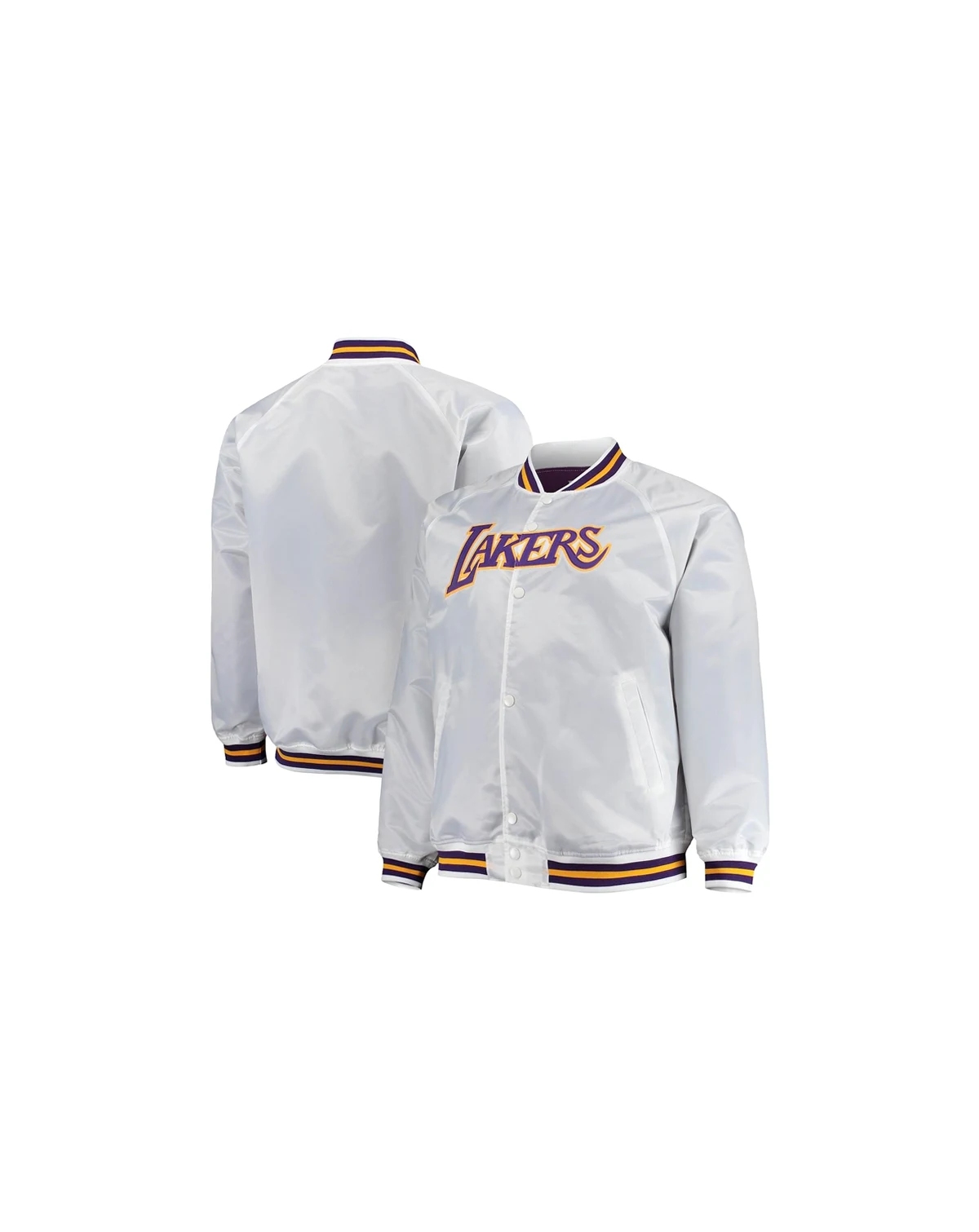 Men's White Los Angeles Lakers Big and Tall Hardwood Classics Raglan Satin Full-Snap Jacket