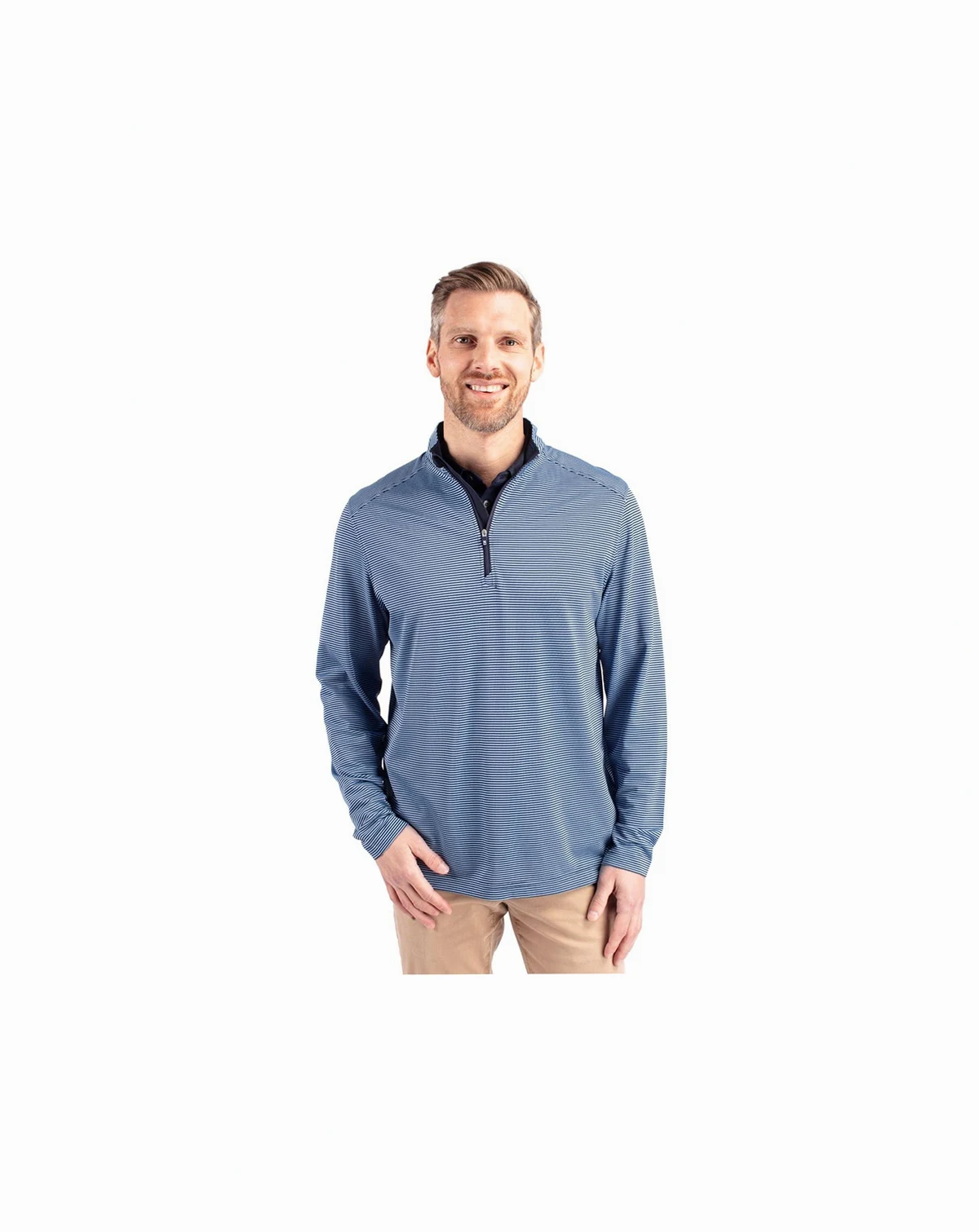 Cutter Buck Virtue Eco Pique Micro Stripe Recycled Mens Quarter Zip Jacket