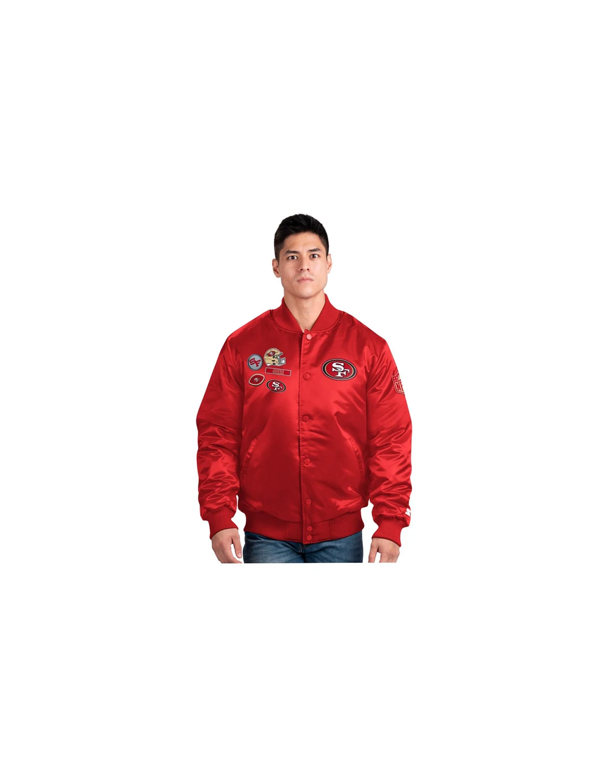 Men's Scarlet San Francisco 49ers Exclusive Satin Full-Snap Varsity Jacket