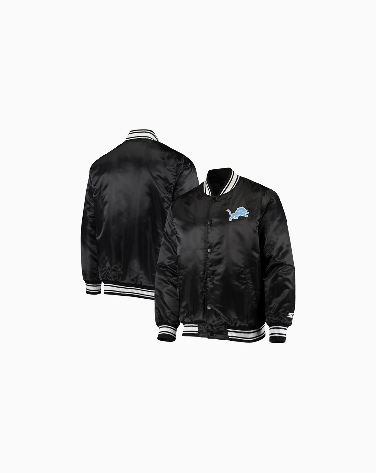 Men's Black Detroit Lions Locker Room Satin Varsity Full-Snap Jacket