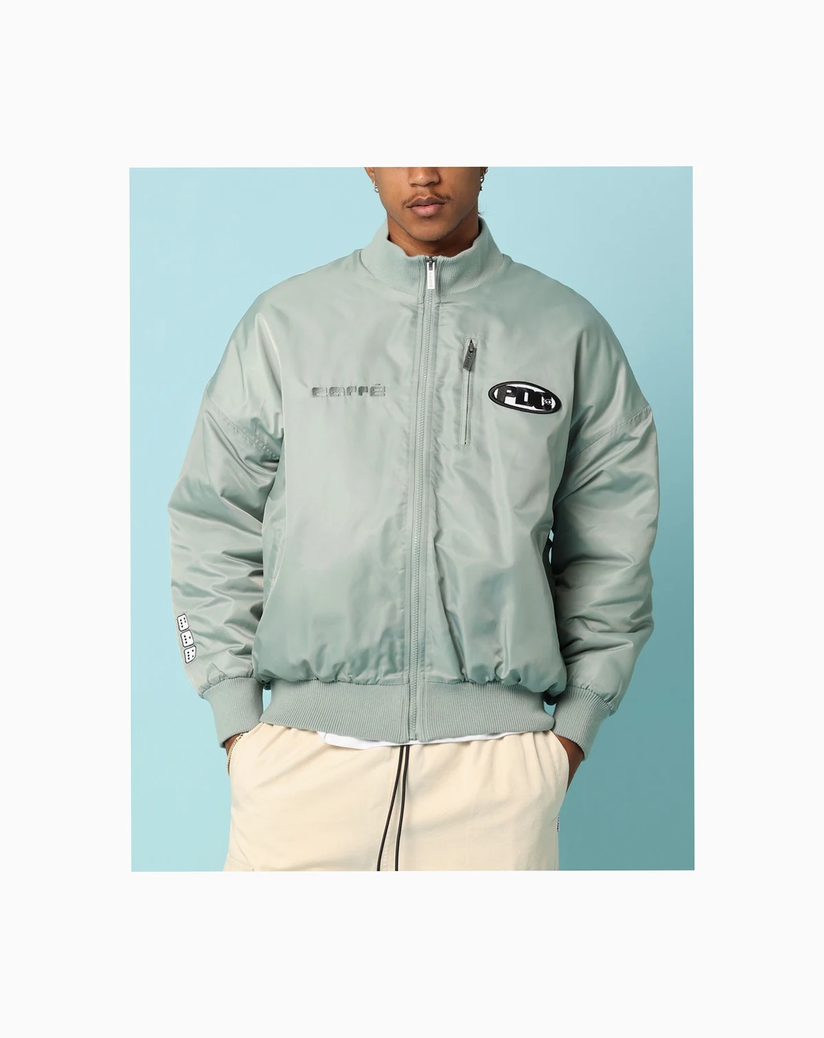 Big & Tall Cat Bomber Jacket- Light/Pastel Green, 3XL