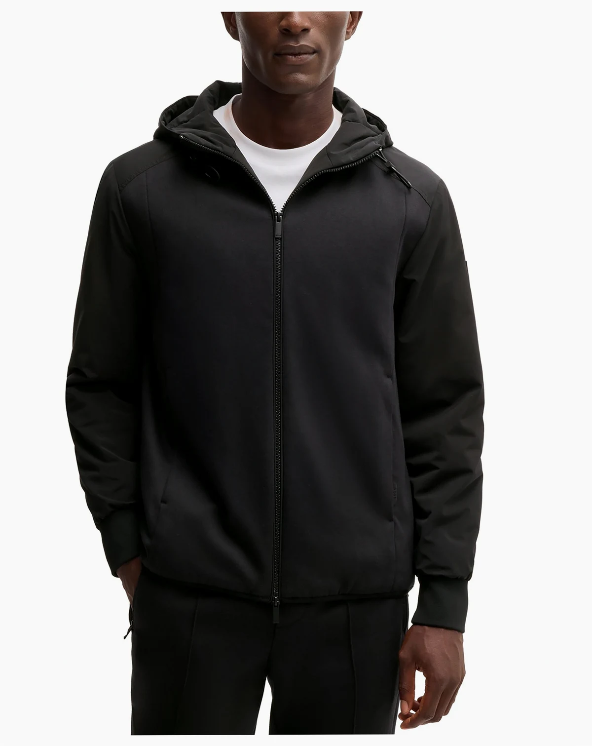 Men's Mixed Material Hooded Regular-Fit Jacket