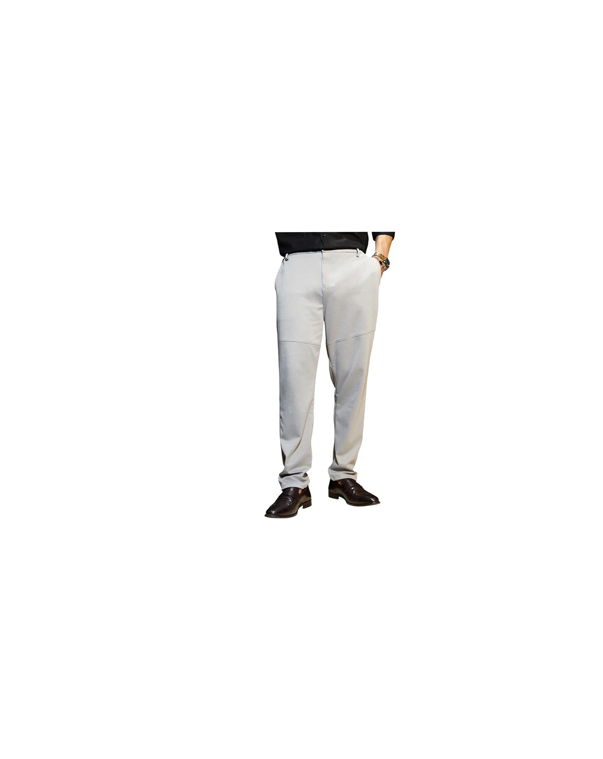 Men's Cloud Grey Panel-Waffle Chino Trousers