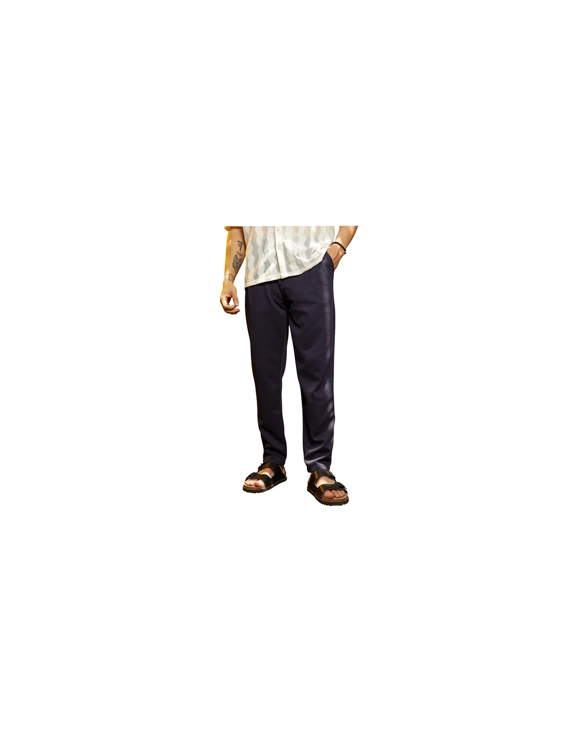 Men's Navy Blue Micro-Waffle Chino Trousers