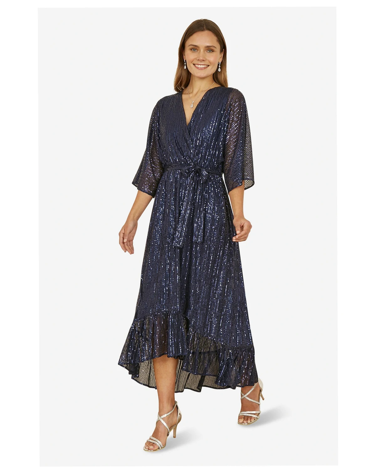 Women's Sequin Kimono Midi Wrap Dress