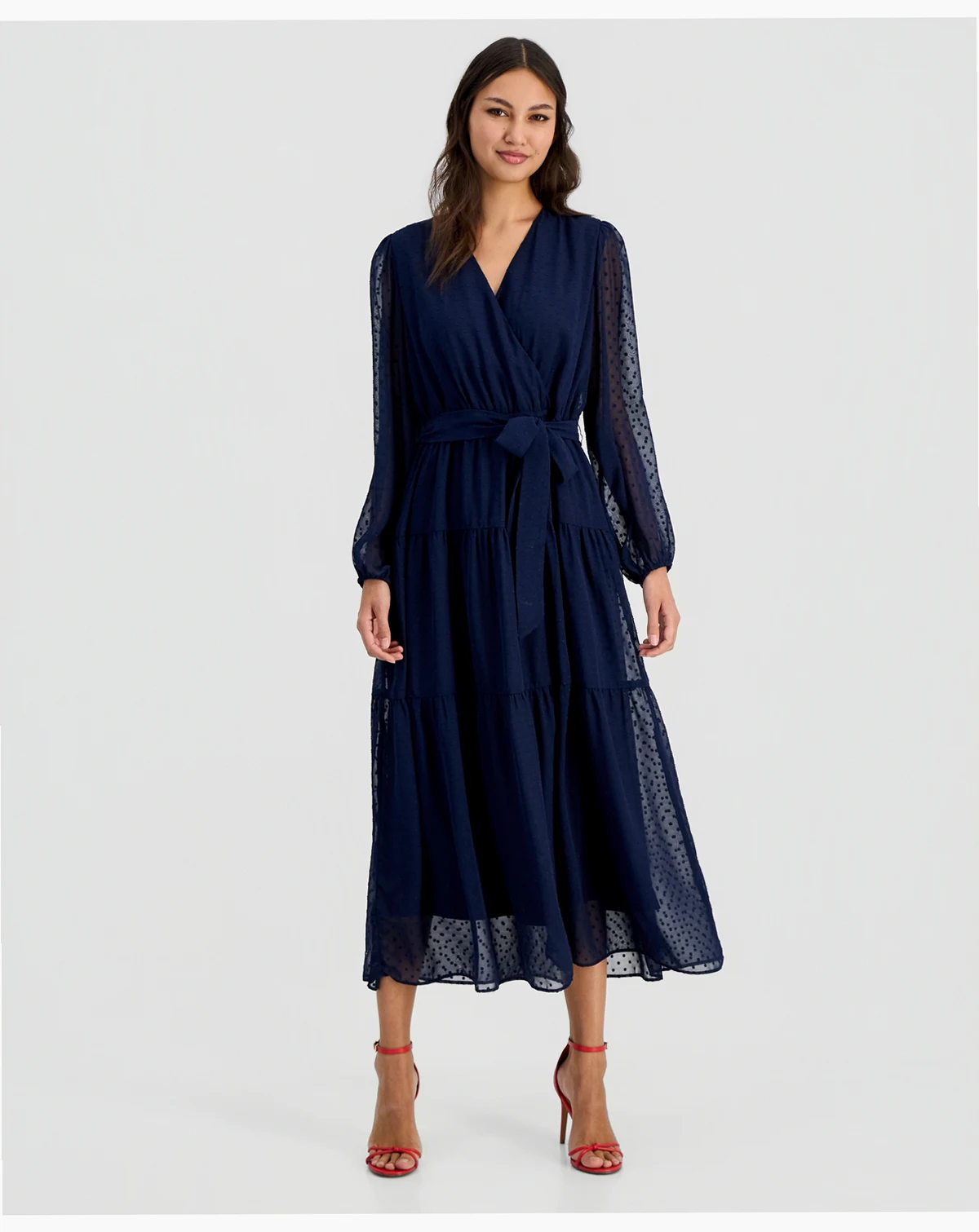 Women's Swiss Dot Blouson-Sleeve Maxi Dress