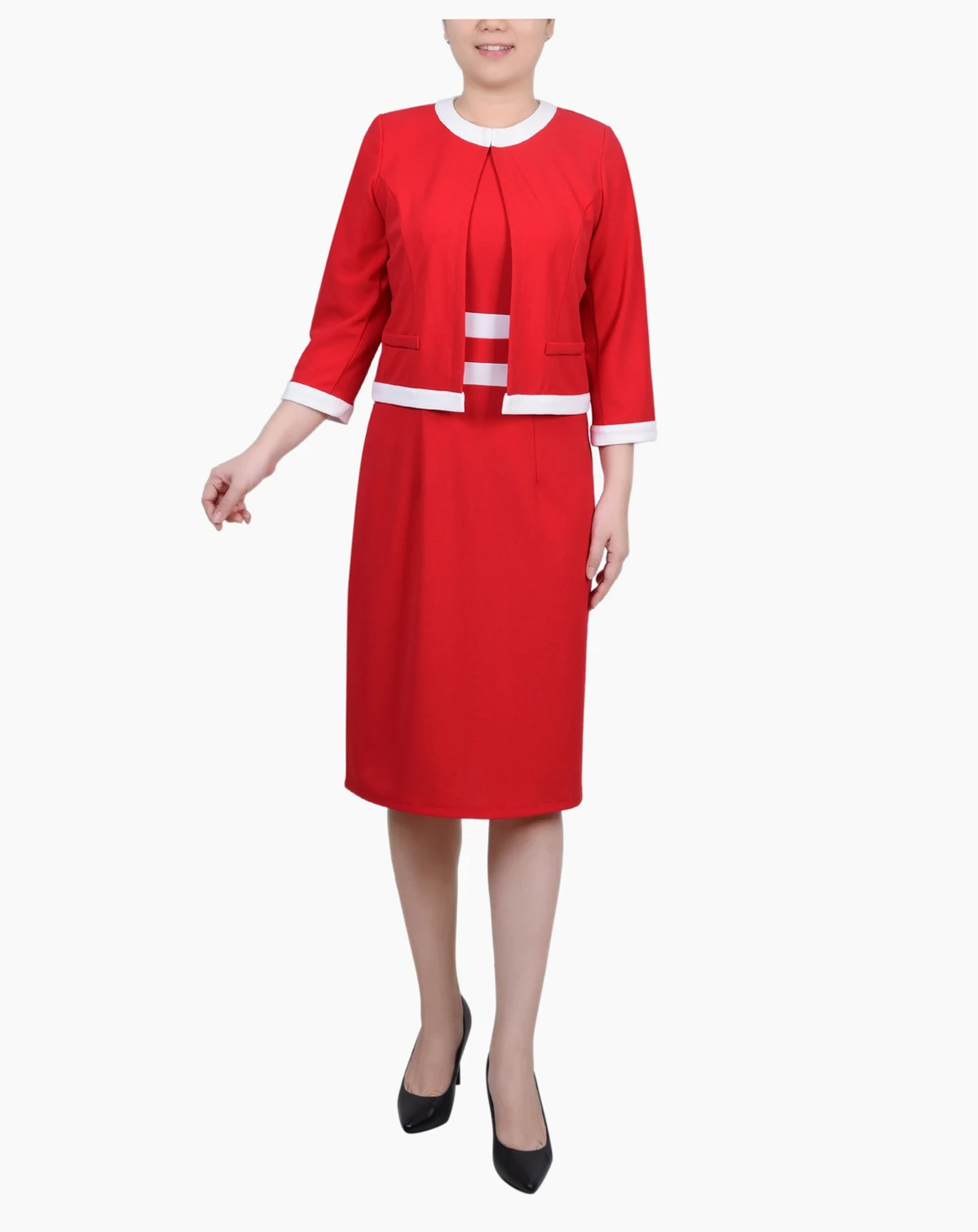 Women's Elbow Sleeve Colorblocked Dress, 2 Piece Set