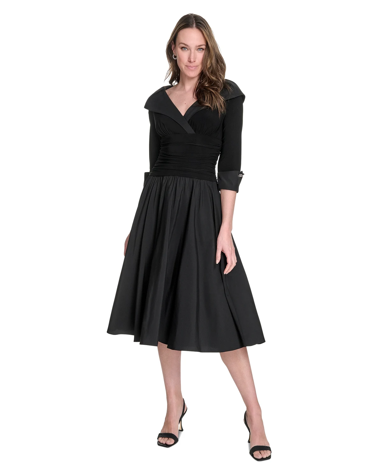 Women's Mixed-Media Fit & Flare Midi Dress