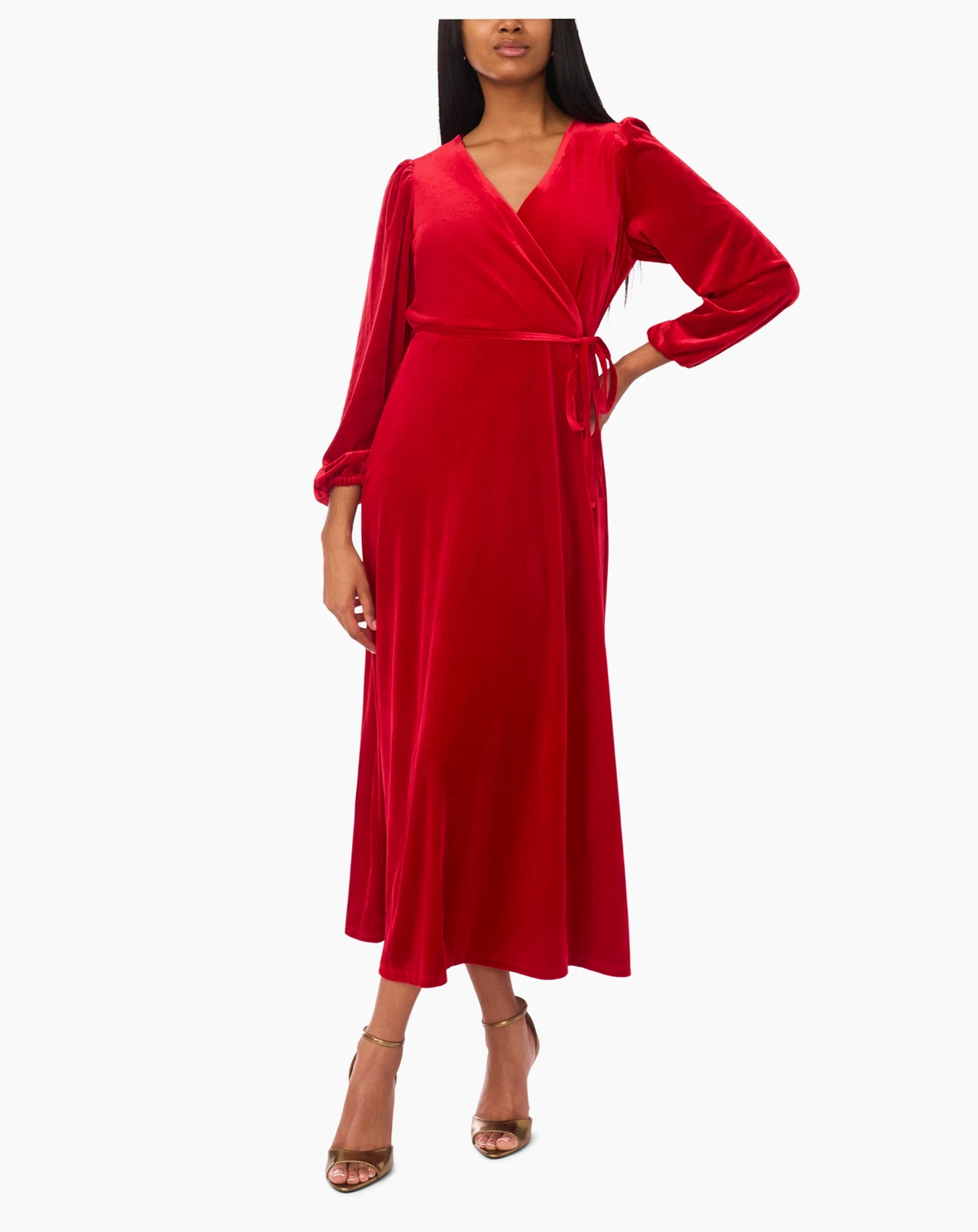 Women's Long-Sleeve Stretch-Velvet Dress