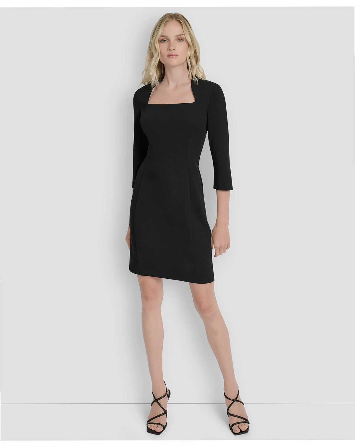 Women's Square Neck 3/4 Sleeve Sheath Dress