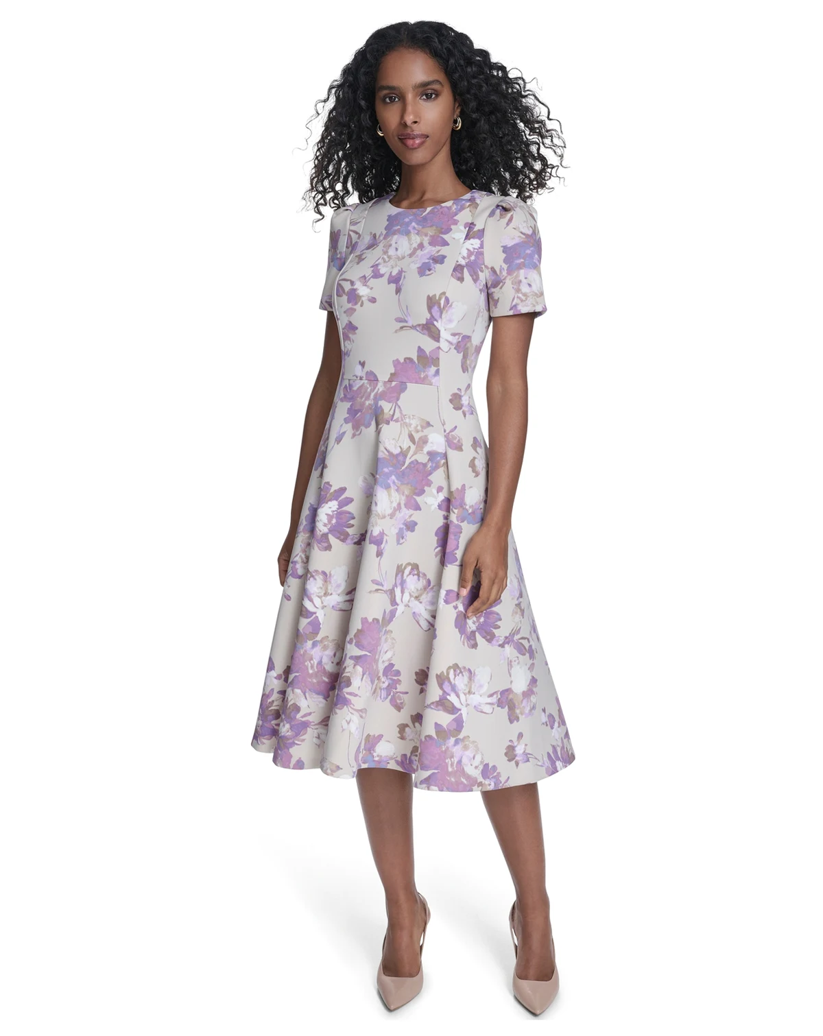 Women's Short-Sleeve Scuba Midi Dress