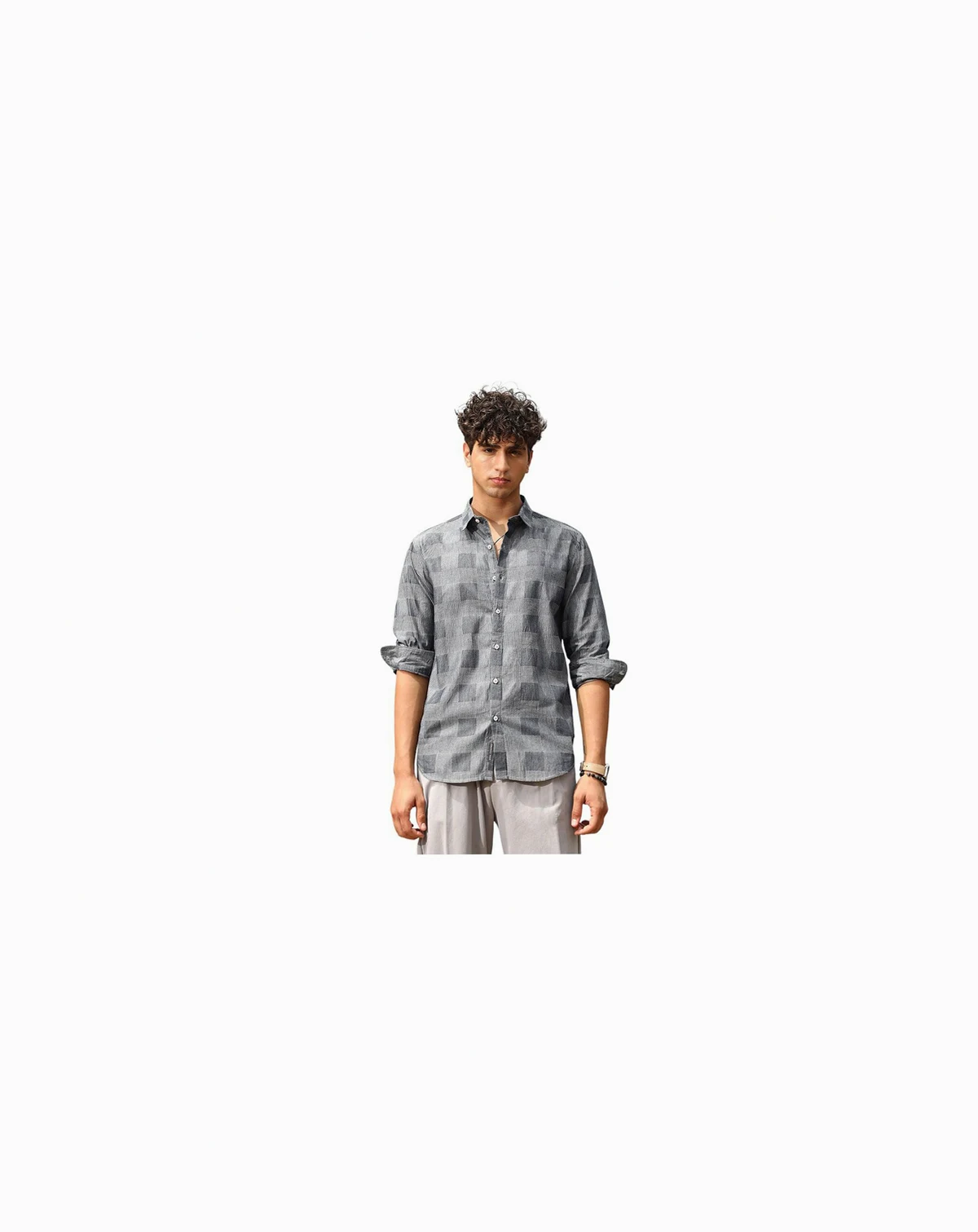 Men's Moon Grey Buffalo-Jacquard Shirt