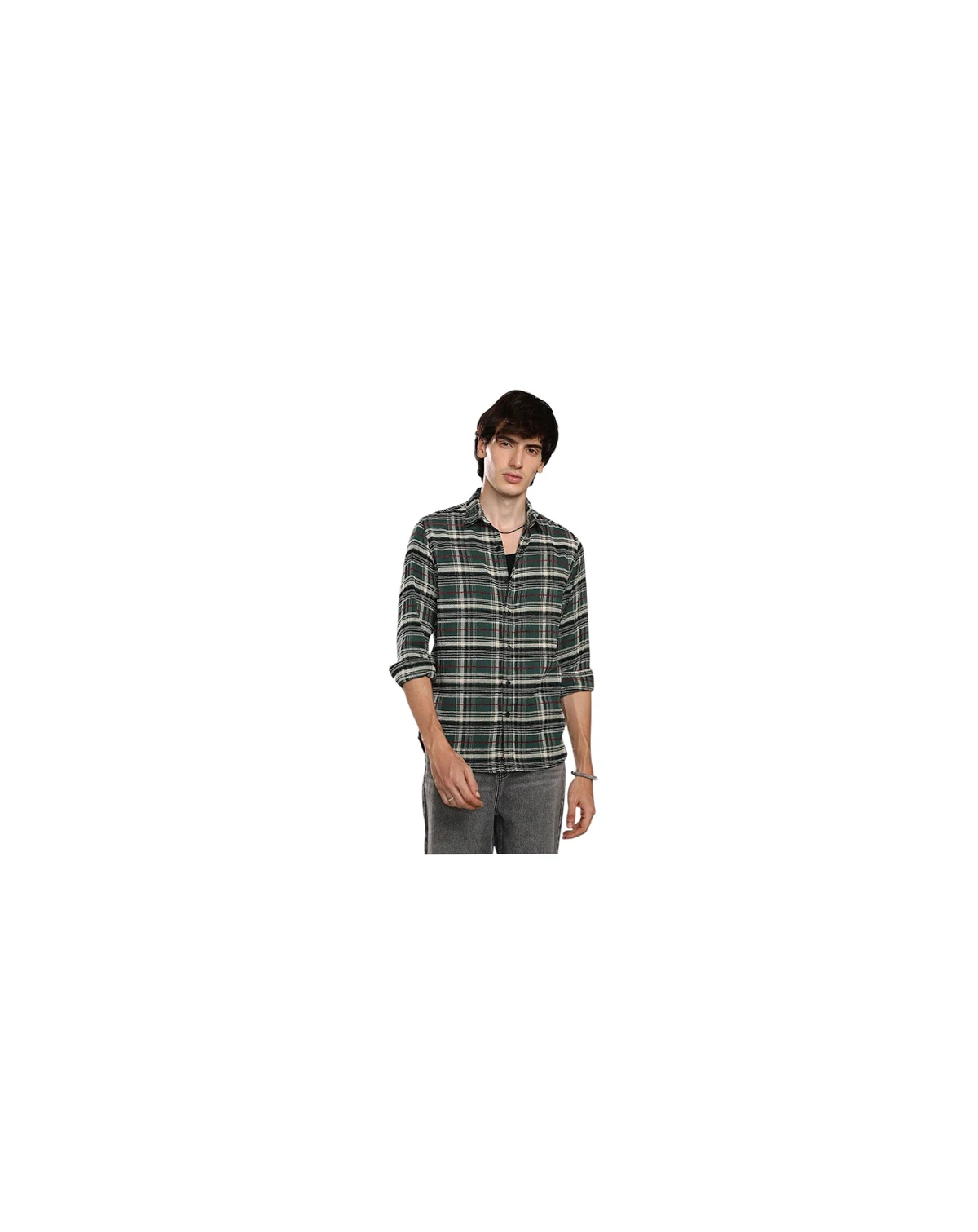 Men's Pine Green Woven Plaid Shirt