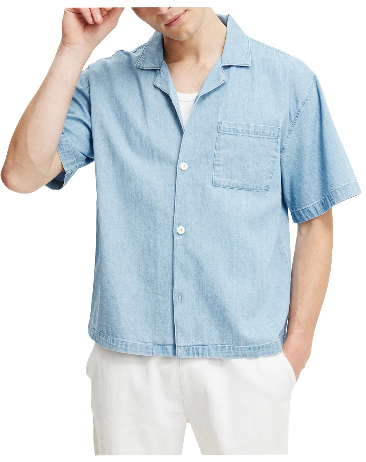 Men's Denim Box Fit Short Sleeve Shirt