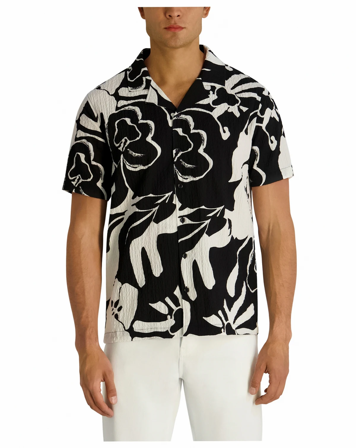 Men's Seersucker Floral Camp Collar Textured Shirt