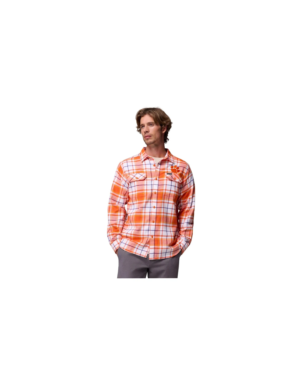 Men's Orange Clemson Tigers Flare Gun Omni-Wick Flannel Long Sleeve Button-Up Shirt