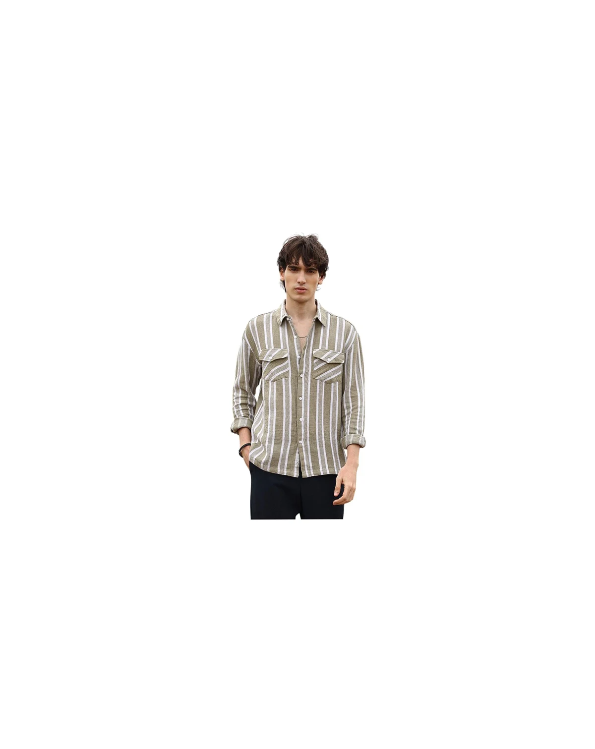 Men's Peanut Brown & Off-White Utility Halo-Stripe Oversized Shirt