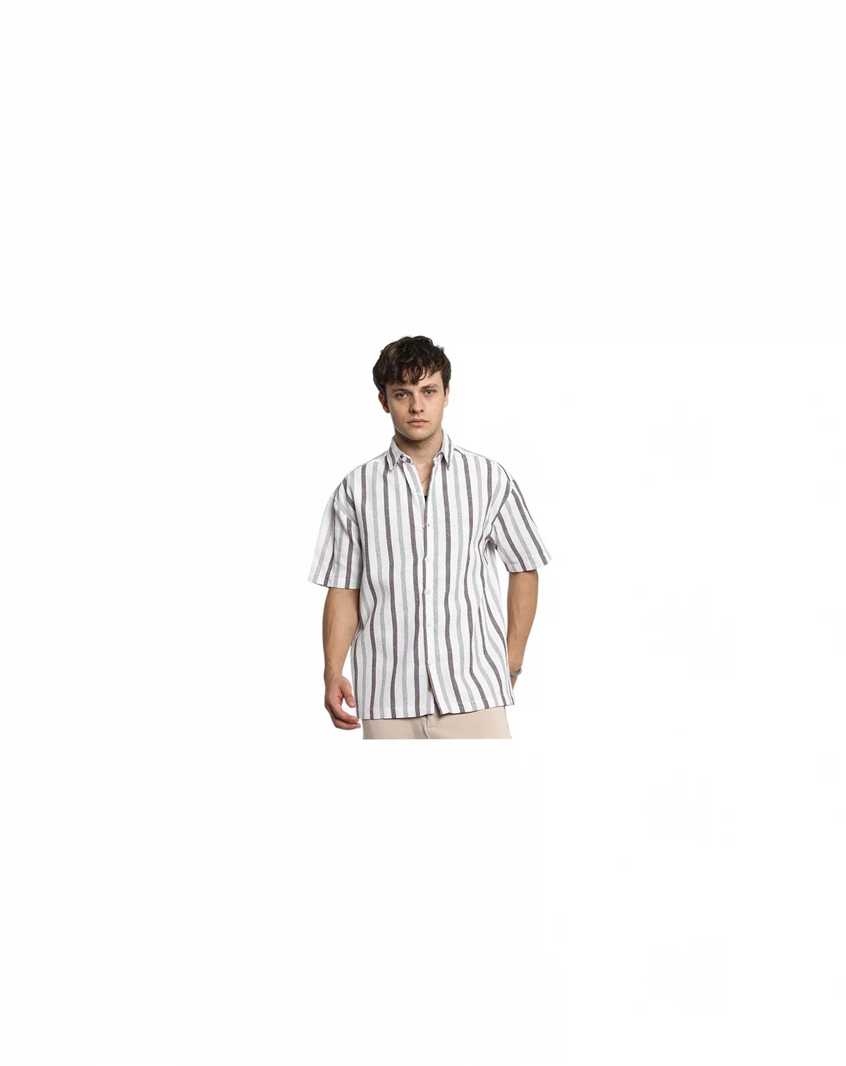 Men's Ivory White & Burgundy Red Pencil-Striped Shirt