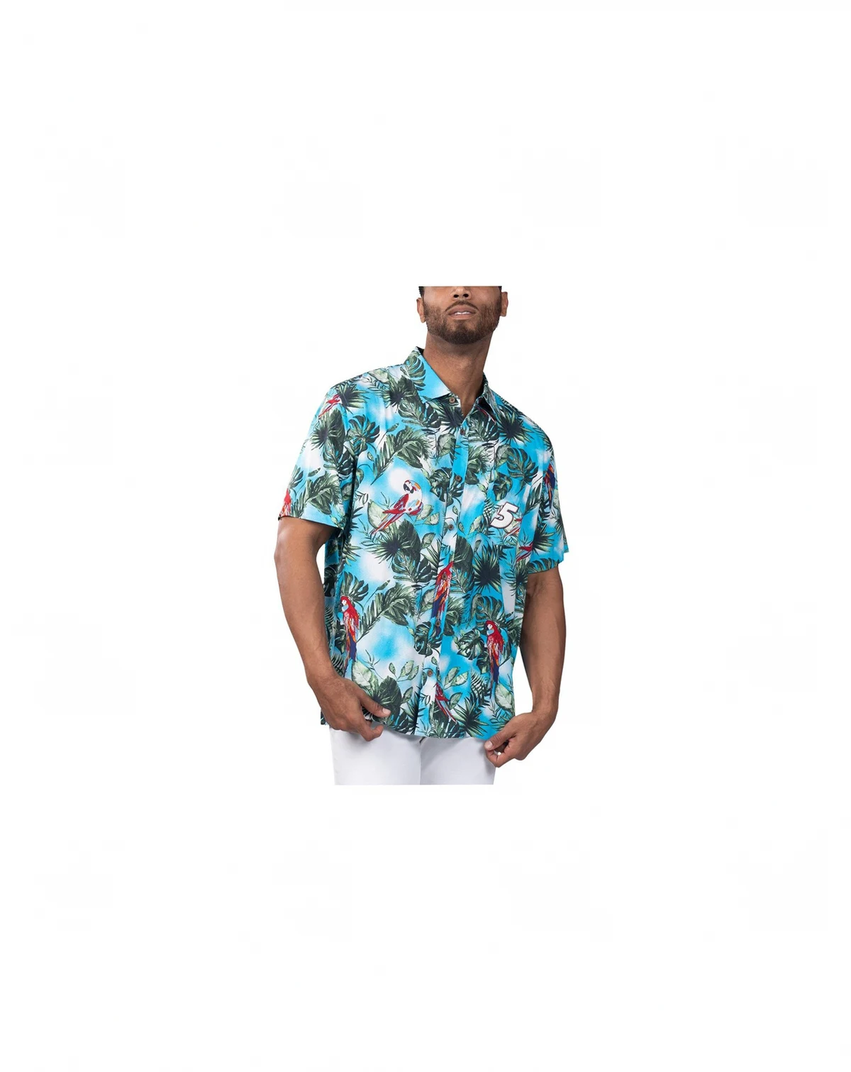 Men's Light Blue Kyle Larson Jungle Parrot Party Button-Up Shirt